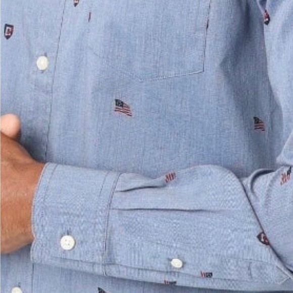 CHAPS Mens Shirt Long Sleeve Easy Care Size XL American Flag Design New - Picture 7 of 8